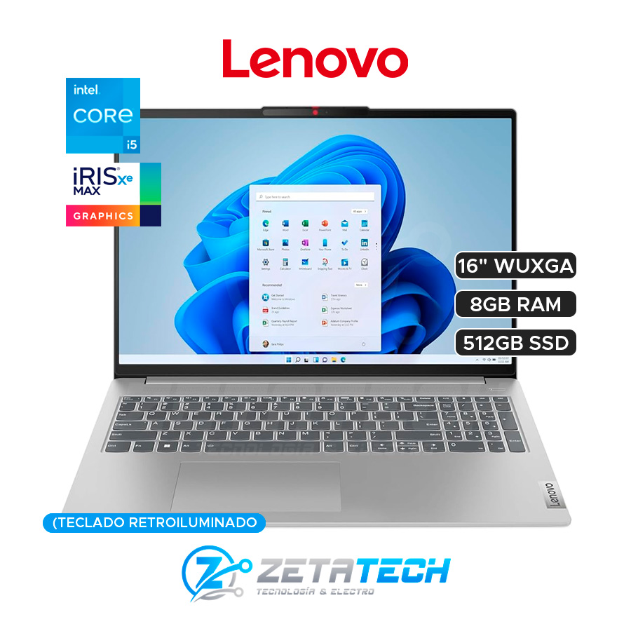 IDEAPAD SLIM 5 16IAH8 / INTEL CORE I5- 12450H (8 NUCLEOS) / 8GB - DDR5 / 512GB SSD M.2 / INTEL UHD GRAPHICS / 16" WUXGA (1920 x 1200) - 60Hz