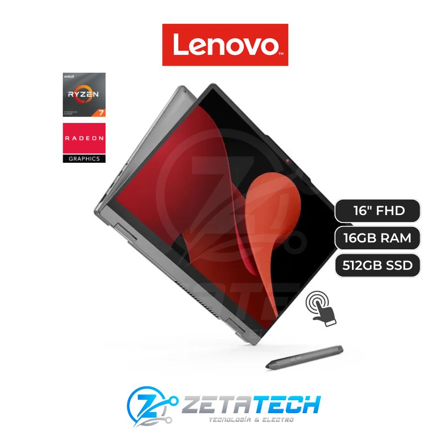 IDEAPAD 5 2 IN 1 16AHP9 / AMD RYZEN 7-8845HS / 16GB LPDDR5X / 512GB SSD / AMD RADEON 760M / 16" WUXGA (1920 x 1200), IPS - TACTIL 360°