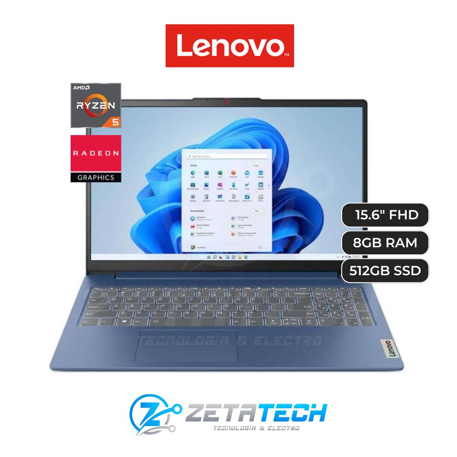 IDEAPAD SLIM 3 15AMN8 / AMD RYZEN 5 7520U (4 NUCLEOS) / 8GB DDR5 / 512GB SSD / GRAFICOS AMD RADEON / 15.6" FHD (1920x1080)