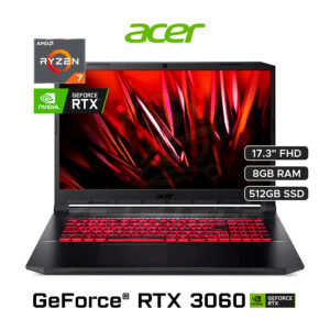 NITRO 5 AN517-41R71L / AMD RYZEN 7-5800H (8 NÚCLEOS) / 8GB - DDR4 / 512GB SSD / NVIDIA GEFORCE RTX 3060 (6GB GDDR6) / 17.3 FHD IPS (2560 x 1440) 144 Hz