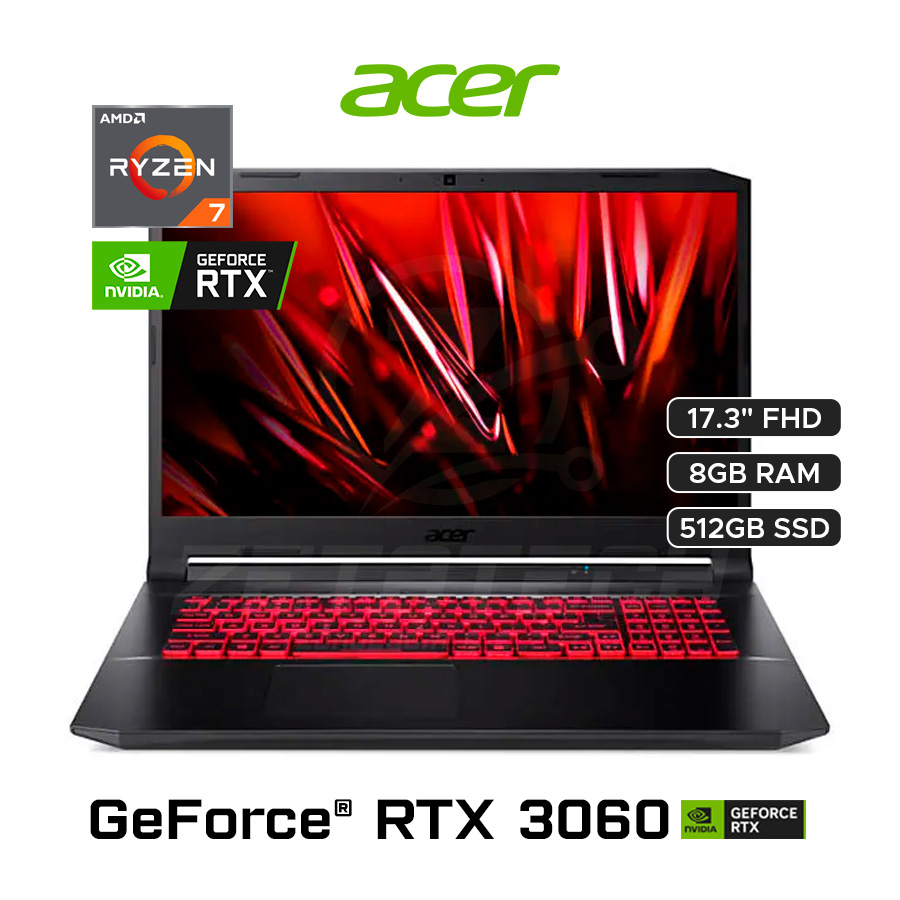 NITRO 5 AN517-41R71L / AMD RYZEN 7-5800H (8 NÚCLEOS) / 8GB - DDR4 / 512GB SSD / NVIDIA GEFORCE RTX 3060 (6GB GDDR6) / 17.3 FHD IPS (2560 x 1440) 144 Hz
