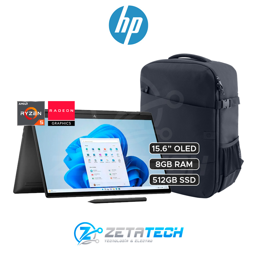 ENVY X360 15 FH0001LA / AMD RYZEN 5-7530U (6 NÚCLEOS) / 8GB DDR4 / 512GB SSD /GRAFICOS AMD RADEON / 15.6" OLED (TOUCHSCREEN) + MOCHILA HP