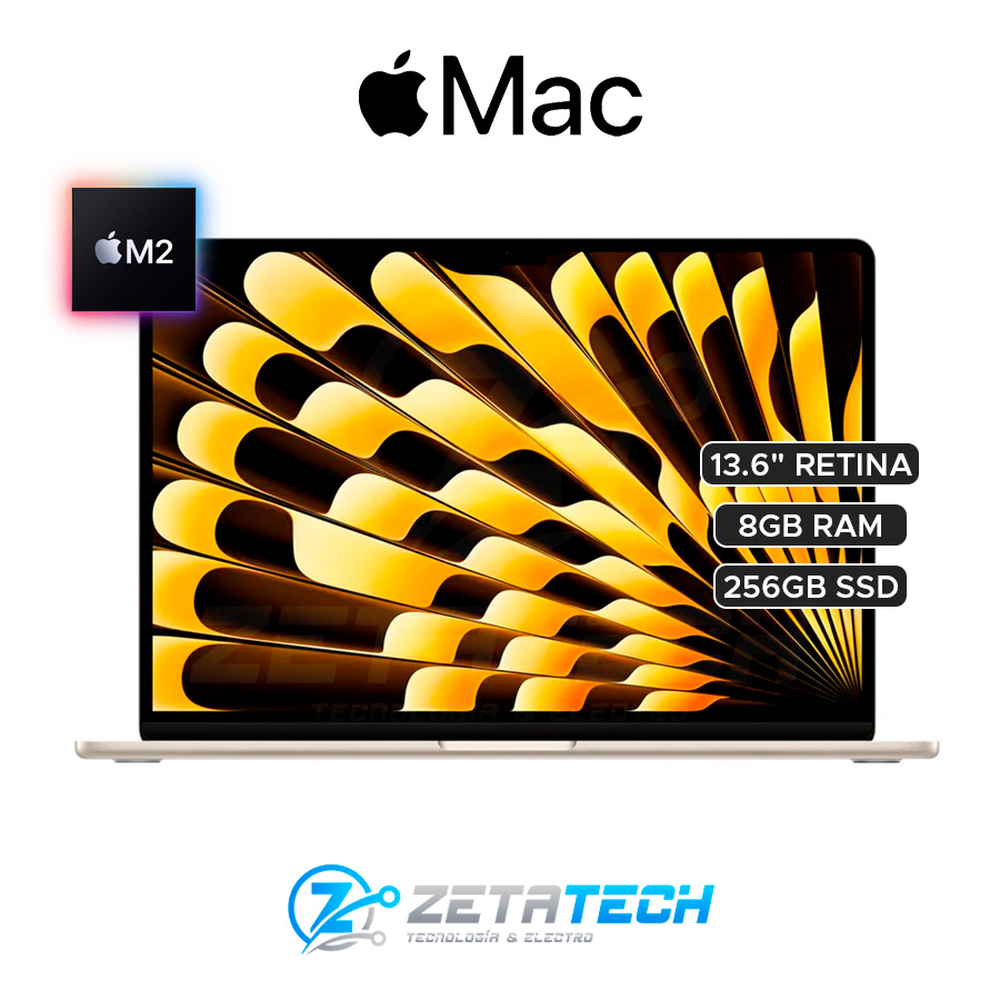 MACBOOK AIR 13 A2681 / M2 DE APPLE / GPU DE 8 NÚCLEOS / NEURAL ENGINE DE 16 NÚCLEOS / 100 GB DE ANCHO DE BANDA DE MEMORIA / 8GB - DDR4 / 256GB SSD / 13.6” RETINA LED (1920 X 1080)
