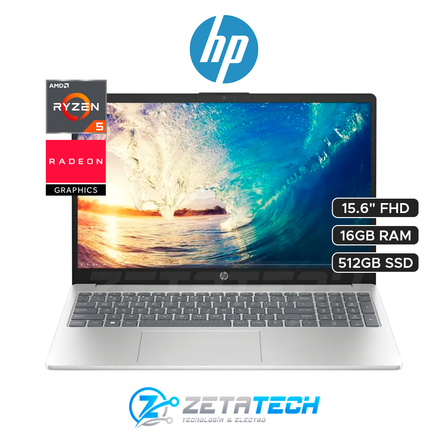 HP-15 FC0002LA / AMD RYZEN 5 - 7520U (4 NUCLEOS) / 16GB DDR5 / 512GB SSD / RADEON GRAPHICS / 15.6″ FHD (1920 x 1080)