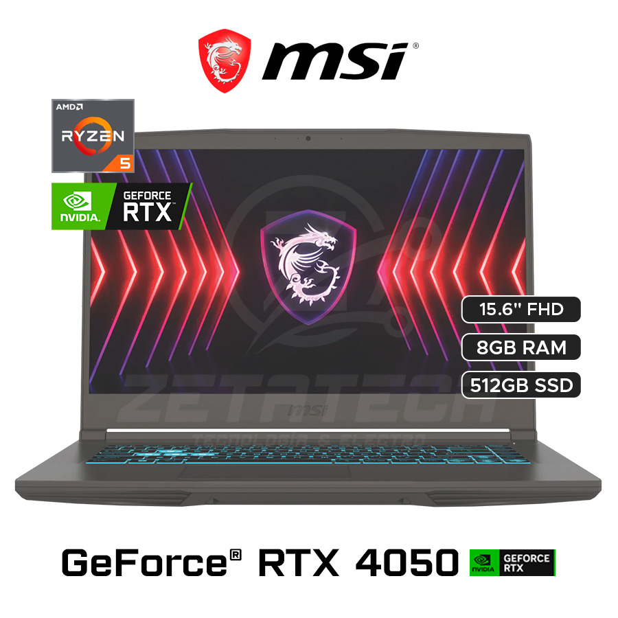 THIN A15 B7VE-466US / AMD RYZEN 7 - 7535HS (6 NÚCLEOS) / 8GB DDR5 / 512GB SSD / NVIDIA GEFORCE RTX 4050 (6GB) / 15.6" FHD (1920x 1080) - 144Hz