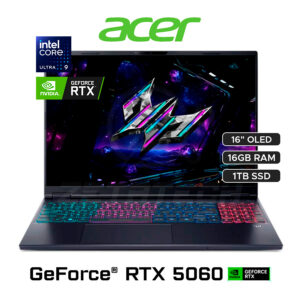 PREDATOR HELIOS 16 AI PHN16S-71-91AW / INTEL CORE ULTRA 9 (24 NÚCLEOS) / 16GB - DDR5 / 1TB SSD / NVIDIA GEFORCE RTX 5060 8GB GDDR6 / 16" OLED (2560 x 1600) 2405Hz