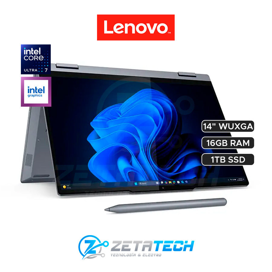THINKBOOK 14 2-IN-1 / INTEL CORE ULTRA 7 - 255U (12 NUCLEOS) / 16GB-DDR5 / 1TB SSD M.2 / INTEL GRAPHICS / 14” WUXGA (1920×1200) – TÁCTIL