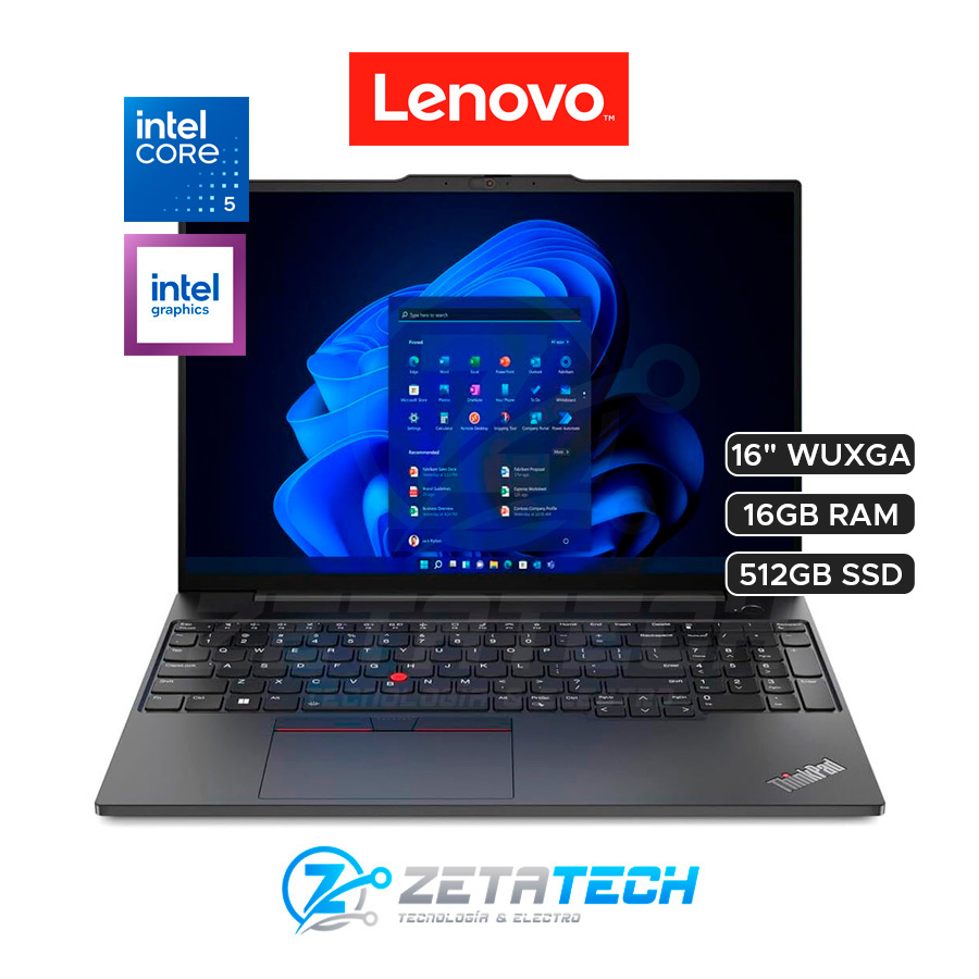 THINKPAD E16 GEN 3 / INTEL CORE 5 -210H (8 NÚCLEOS) / 16GB DDR5 / 512GB SSD / GRAFICOS INTEL/ 16″ WUXGA (1920×1200)