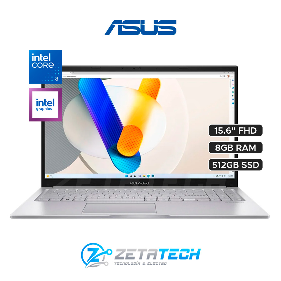 VIVOBOOK X1504VA-BQ5762W / INTEL CORE 3-100U (6 NÚCLEOS) / 8GB DDR5 / 512GB SSD / INTEL GRAPHICS / 15.6” FHD (1920 x 1080)